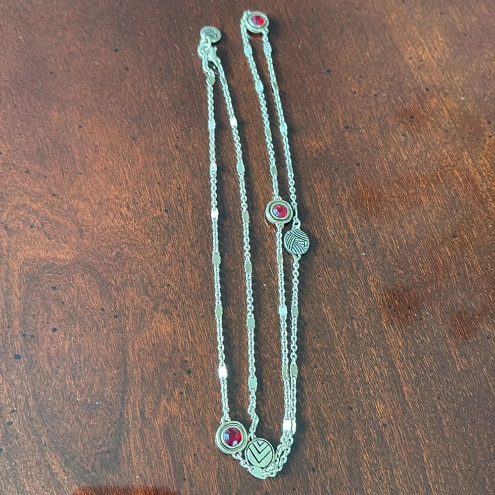 The Sak Gold and Ruby Red Crystal Station Necklace Minimalist Design